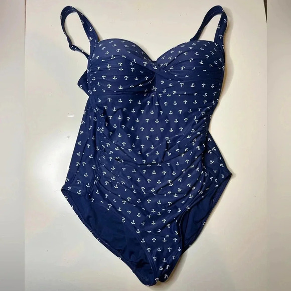 Nip Tuck Swim Multi Fit Cup Blue and White Nautical Anchor Design Womens Size 10 - Picture 1 of 5